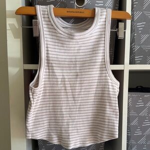 Aerie Women's Ribbed Striped Crop Top - White and Tan